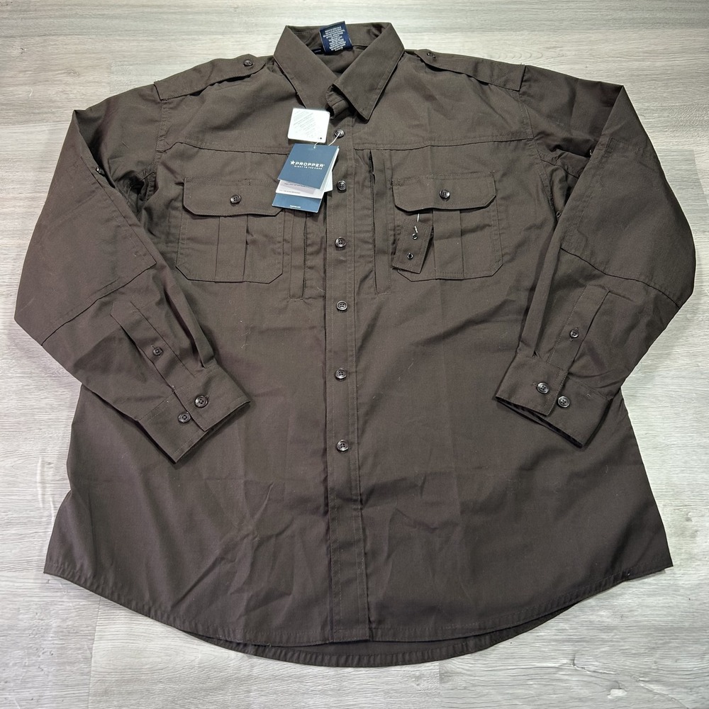 Propper Shirt Mens Large Brown Solid Long Sleeve Tactical Button Up Workwear